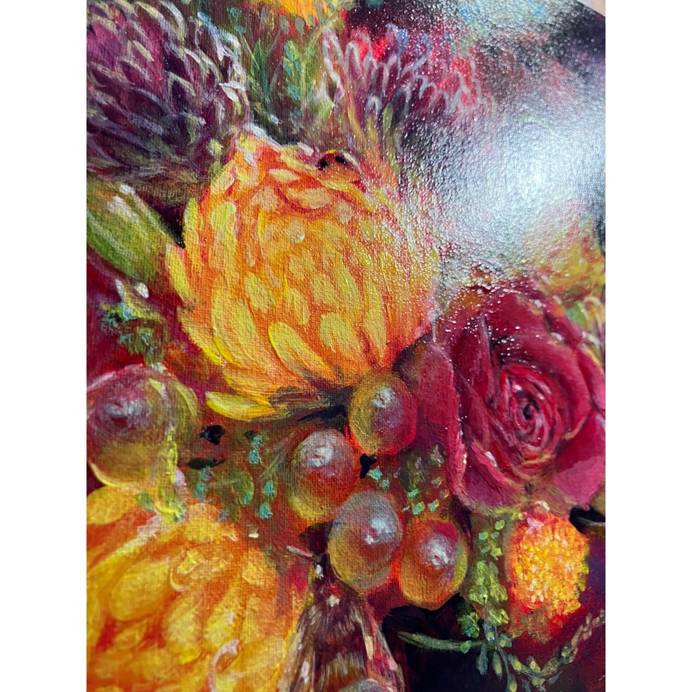 hummingbird Original Floral Painting bumblebees Bouquet Roses Signed Artettina - Picture 3 of 8